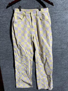 Ragged Jeans Jeans Womens 26 Yellow Check High Rise Straight Stretch Denim Pants
